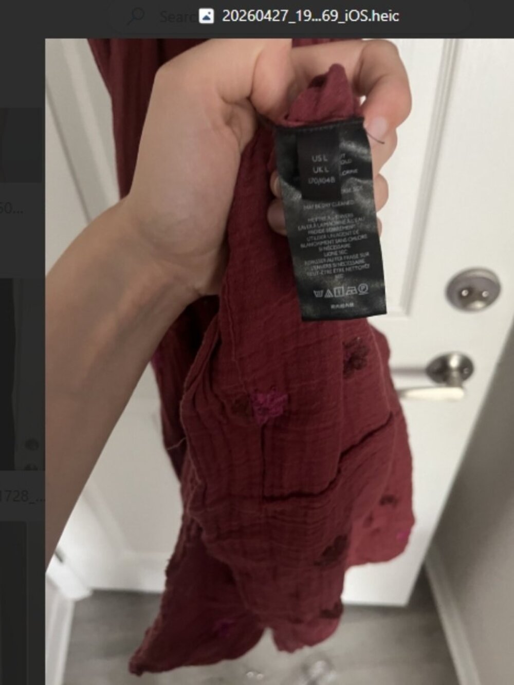 Free People Dahlia Embroidered Maroon Dress Gauzy Smocked Puff Sleeves sz lg - Picture 6 of 6